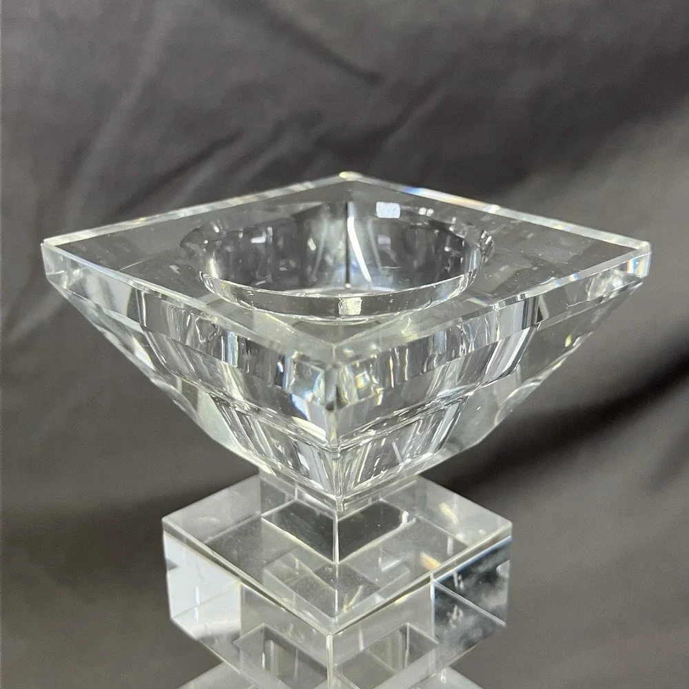 2 - Modern Glass Taper & Tealight Candle Holders /Square Block Contemporary/Flaw